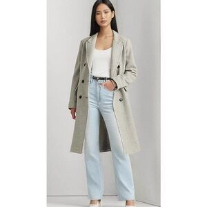 Lauren by Ralph Lauren Herringbone Double Breasted Grey Wool Coat Size US 4